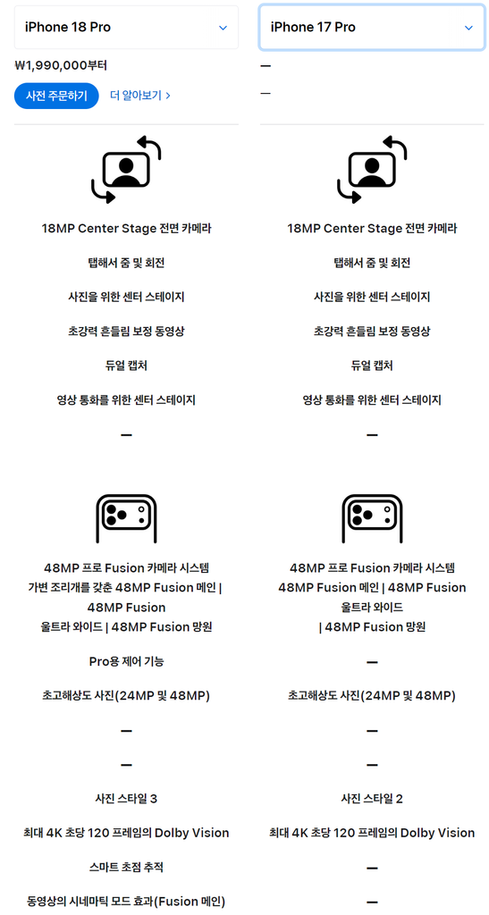 아이폰18 프로 아이폰17 프로 비교 애플 공식홈페이지 4